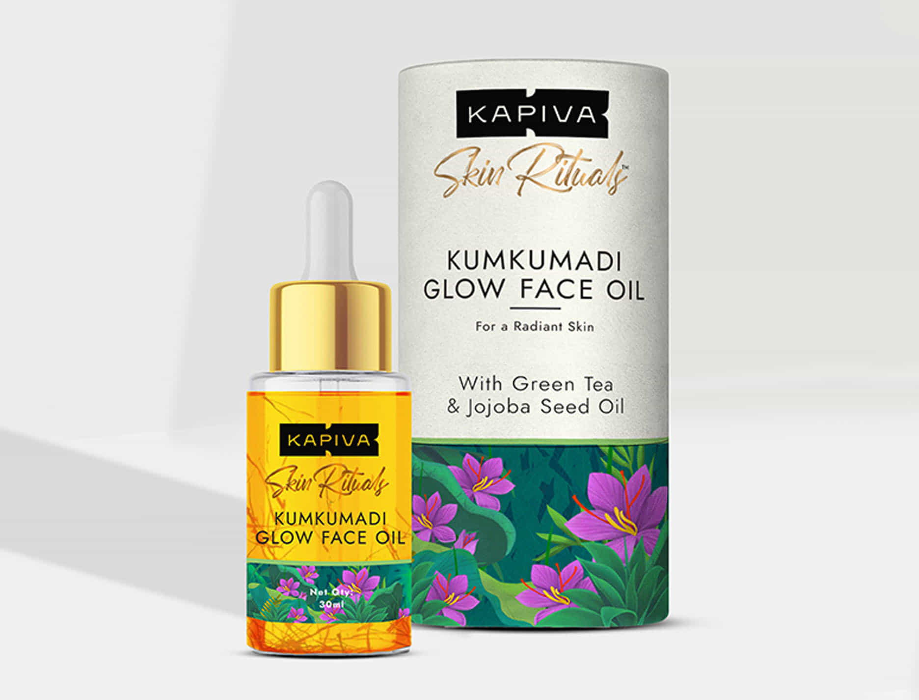 Kapiva Kumkumadi Glow Face Oil helps to even out your skin tone and improve your skin health naturally.